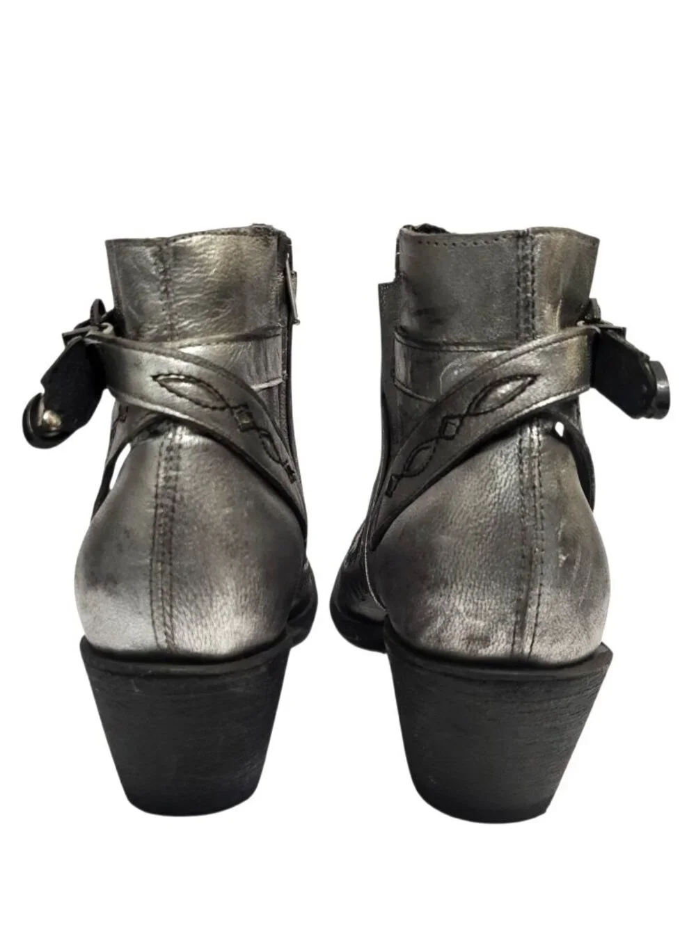 Old Gringo Yippee Ki Yay Western Embroidered Ankle Boots Silver Distressed